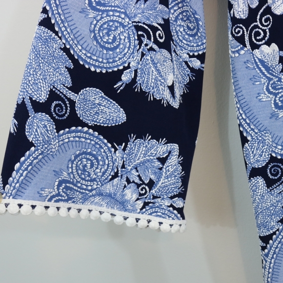 SJS Printed Textured Jersey Crochet Trim Boho Top - Picture 5 of 8